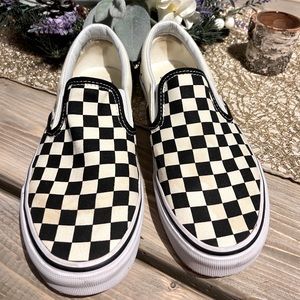 Vans Gently Used cream/white and black checkered slip ons.